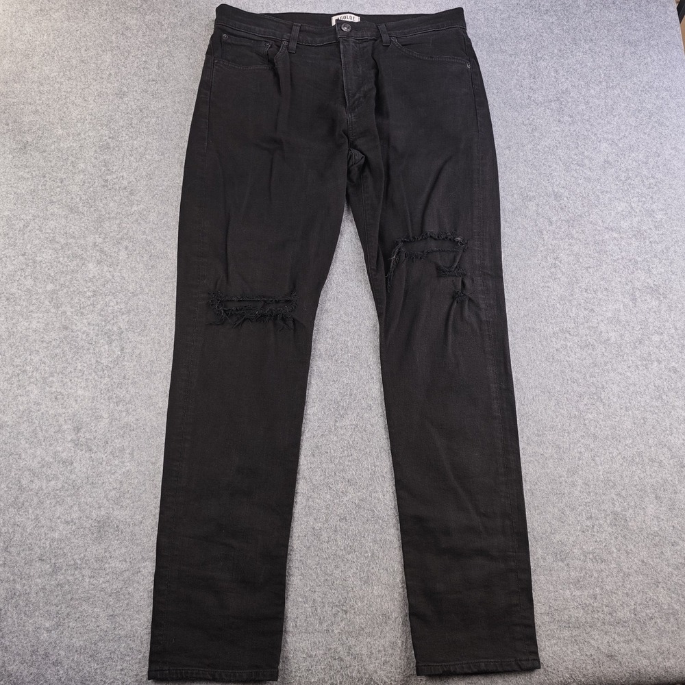 Agolde Jeans Mens 34x32 Black Distressed Destroyed Knees Stretch Slim Straight